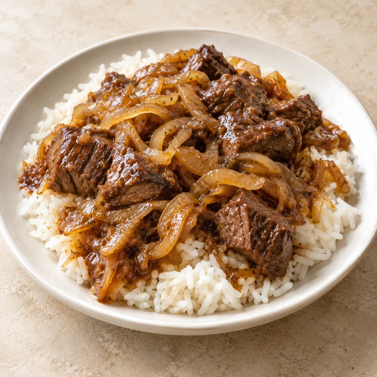 لحمة بالبصل مع رز